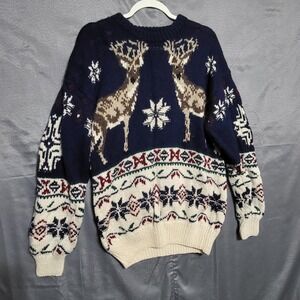 The Kensington Collection Sweater Mens Medium Blue Reindeer Fair Isle Christmas